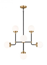 Visual Comfort & Co. Studio Collection Cafe Chandelier, 8-Light, Satin Brass, Etched / White Inside Shade, 32"Dia (3187908-848 70708U5) 