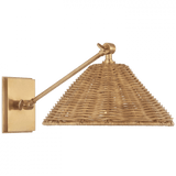 Visual Comfort & Co. Signature Collection Wimberley Single Library Wall Light - Soft Brass and Natural Wicker 