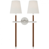 Visual Comfort & Co. Signature Collection Bryant Large Wrapped Double Tail Sconce - Polished Nickel and Natural Leather 