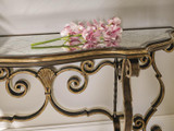 Maitland-Smith Aria Console Table, Bronze, Aged Gold Trim, Glass Top, 68"W (88-0206 YUU906TMAL) 
