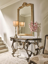 Maitland-Smith Aria Console Table, Bronze, Aged Gold Trim, Glass Top, 68"W (88-0206 YUU906TMAL) 