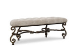 Maitland-Smith Aria Bench, Bronze, Kenji Dune Upholstery, Aged Gold Trim, 58"W (88-0248 YUU906TMAP) 