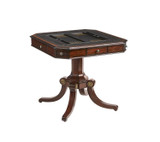 Maitland-Smith Choate Game Table, Frontier Mahogany, Distressed Black Leather Top, Old English Brass Accents, 34"W (8100-31 YUU906TN96) 