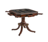 Maitland-Smith Choate Game Table, Frontier Mahogany, Distressed Black Leather Top, Old English Brass Accents, 34"W (8100-31 YUU906TN96) 