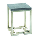 Maitland-Smith Geometric Accent Table, Silver Leaf, Charcoal Leather Top, 14"W (8292-36 YUU906TP8U) 