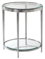 Maitland-Smith Jinx Side Table, Round, Nickel, Glass Top, 25"H (HM1020L YUU906TQ6P) 