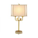 Maitland-Smith Perch Table Lamp, 1-Light, Amber, Brass, White Silk Shade, 33"H (8149-17 YUU906TR71) 