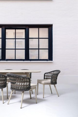 Ratana Coconut Grove Dining Arm Chair, Canvas, Pearl Frame, Lithium Pearl Durastrap, 22"W (FN60112LPR-FO5115 YUU9004481) 