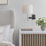 Visual Comfort & Co. Signature Collection Elle Swing Arm Sconce - Polished Nickel and Black Rattan