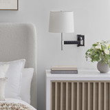 Visual Comfort & Co. Signature Collection Elle Swing Arm Sconce - Polished Nickel and Black Rattan
