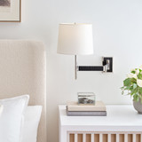 Visual Comfort & Co. Signature Collection Elle Swing Arm Sconce - Polished Nickel and Black Rattan