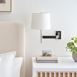 Visual Comfort & Co. Signature Collection Elle Swing Arm Sconce - Polished Nickel and Black Rattan
