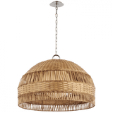 Visual Comfort & Co. Signature Collection Whit Extra Large Dome Hanging Shade - Polished Nickel and Natural Wicker 
