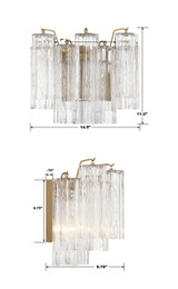 Crystorama Addis Wall Sconce - Aged Brass, Tronchi Glass Clear 11.75"H 