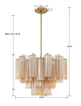 Crystorama Addis Chandelier - Aged Brass, Tronchi Glass Amber 14"H 