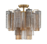 Crystorama Addis Semi Flush Mount - Aged Brass, Tronchi Glass Autumn 13.75"H 