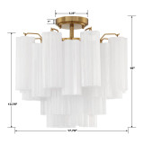 Crystorama Addis Semi Flush Mount - Aged Brass, Tronchi Glass White 13.75"H 