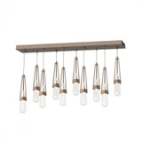 Hubbardton Forge Link Blown Glass Rectangular Pendant, 10-Light, Modern Brass, Clear with White Threading Glass, 44"W (OPEN BOX 131200-SKT-LONG-86-YJ0434) 