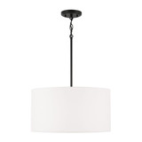 Capital 18" W x 9" H 3-Light Pendant in Matte Black with White Fabric Drum Shade and Acrylic Diffuse 