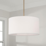 Capital 18" W x 9" H 3-Light Pendant in Aged Brass with White Fabric Drum Shade and Acrylic Diffuser 