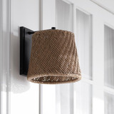 Palecek Augustine Outdoor Wall Sconce, 1-Light, Charcoal, Tan Synthetic Wicker Shade, 11.75"W (2107-79 3706TM50) 