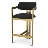 Eichholtz Donato Counter Stool, Boucle Black Fabric, Brushed Brass, 38.19"H (A115836 YV0J03YW1H) 