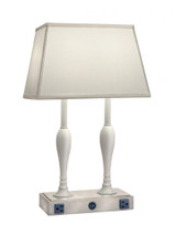 Stiffel Desk Lamp, 2-Light, Satin Nickel, Gloss White, Off-White Butcher Linen Fabric Shade, 22"H (DL-K335-K515-GWH YV0J07RRFN) 