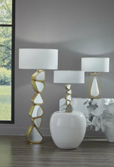 Phillips Collection Pebble Table Lamp, 1-Light, Brushed Brass, White, Off-White Linen Shade, 28"H (CH92443 YV0J07W3TN) 