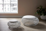 Phillips Collection Wire Mesh Stone Stool, Small, White Fabric Cushion, White Frame, 12"H (TH110596 YV0J07W7R2) 