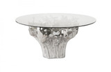 Phillips Collection Cast Root Stone Dining Table, Clear Glass Top, Silver Leaf, 60"W (PH104330 YV0J07T52D) 