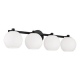 Capital 4-Light Circular Globe Vanity in Matte Black with Soft White Glass 