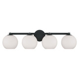 Capital 4-Light Circular Globe Vanity in Matte Black with Soft White Glass 