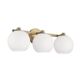 Capital 3-Light Circular Globe Vanity in Aged Brass with Soft White Glass 