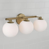 Capital 3-Light Circular Globe Vanity in Aged Brass with Soft White Glass 