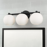 Capital 3-Light Circular Globe Vanity in Matte Black with Soft White Glass 