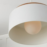 Capital 1-Light Drum Pendant in White with Mango Wood and Matte White Metal Shade 