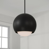 Capital 1-Light Circular Globe Pendant in Black Iron with Soft White Glass 