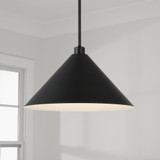 Capital 1-Light Metal Cone Pendant in Matte Black with White Interior 