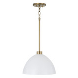 Capital 1-Light Pendant in Aged Brass and White 