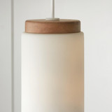 Capital 1-Light Cylindrical Pendant in White with Mango Wood and Soft White Glass 