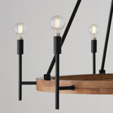 Capital 6-Light Chandelier in Matte Black and Mango Wood with Removable White Fabric Shades 