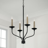 Capital 4-Light Chandelier in Matte Black with Interchangeable Faux Wood or Matte Black Candle Sleeves 