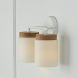 Capital 2-Light Cylindrical Vanity in White with Mango Wood and Soft White Glass 