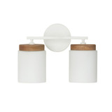 Capital 2-Light Cylindrical Vanity in White with Mango Wood and Soft White Glass 
