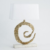 Global Views Swirl Brass with White Marble Table Lamp 