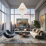 Crystorama Addis Chandelier - Aged Brass, Tronchi Glass Clear 50.5"H 