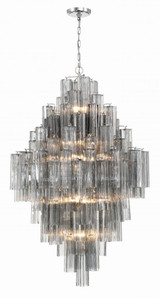 Crystorama Addis Chandelier - Polished Chrome, Tronchi Glass Smoke 50.5"H 