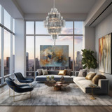 Crystorama Addis Chandelier - Polished Chrome, Tronchi Glass Smoke 50.5"H 