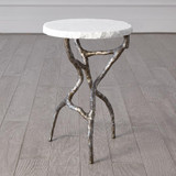 Global Views Root Polished Iron with White Marble Table 