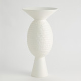 Global Views Wide Chiseled Orb Matte White Vase 